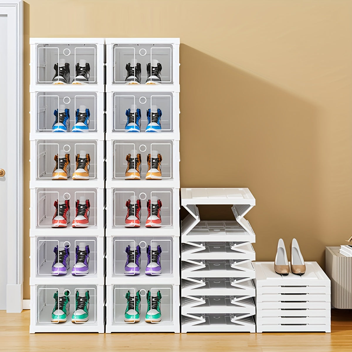 Sneaker Box | Plastic Stackable Shoe Organizer | Multi Purpose Space-Saving Storage Box | White