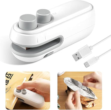 Mini Bag Sealer, 2 in 1 USB Rechargeable Chip Bag Sealer Heat Seal Tool, Portable Handheld Vacuum Food Sealer Bag Sealing Machine for Snacks Chips Fresh Storage Snack Bags (SEALER MACHINE)