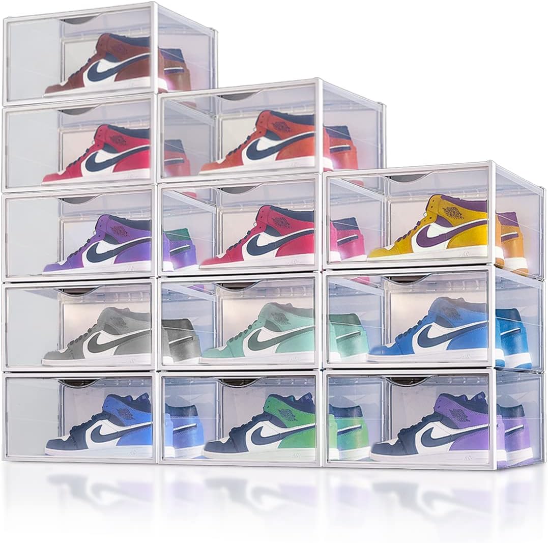 Sneaker Box | Plastic Stackable Shoe Organizer | Multi Purpose Space-Saving Storage Box | White