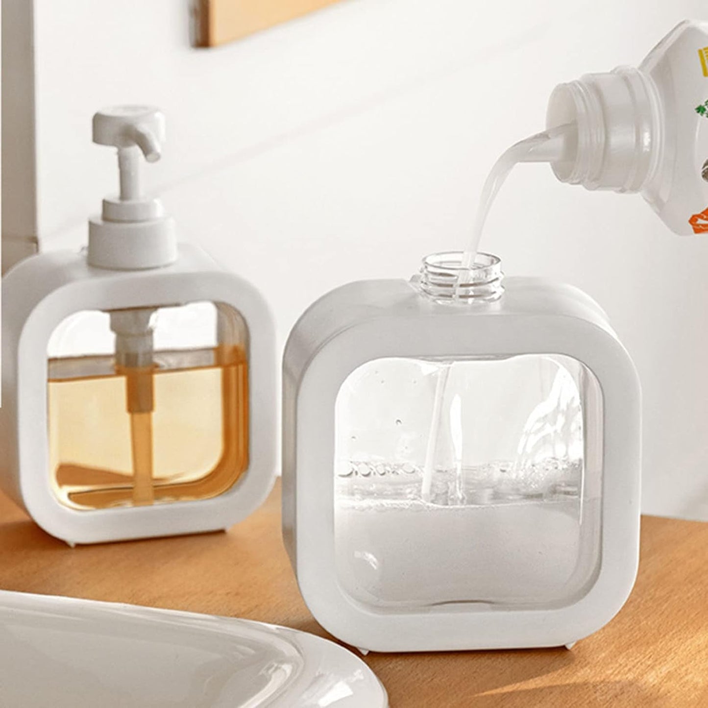 Plastic Empty Bottle Soap Dispenser For Bathroom Kitchen Large-Capacity Dispensing Bottled Hand Soap Dish Soap Shower Gel Shampoo Washing Powder Replacement Empty Bottle 1Pc, 10 Ounces